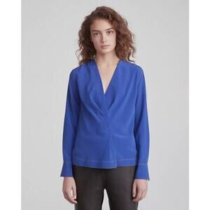 Rag & Bone Shields Top Silk Long Sleeve V-Neck Blouse Electric Blue Small